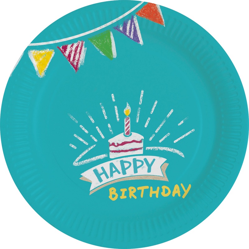 8 Birthday Wishes paper plates 18cm
