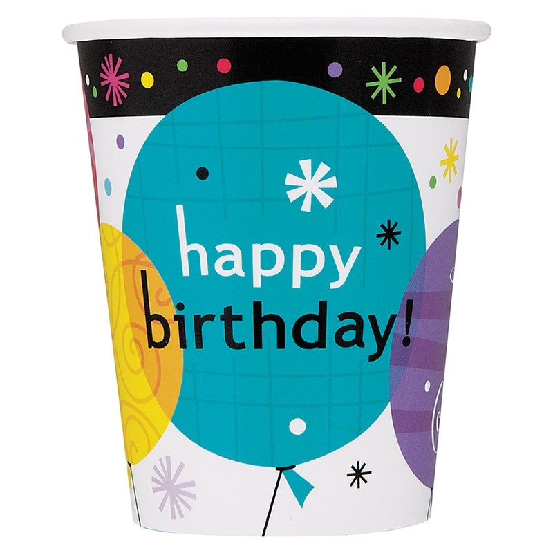 8 Breezy Birthday paper cups 266ml