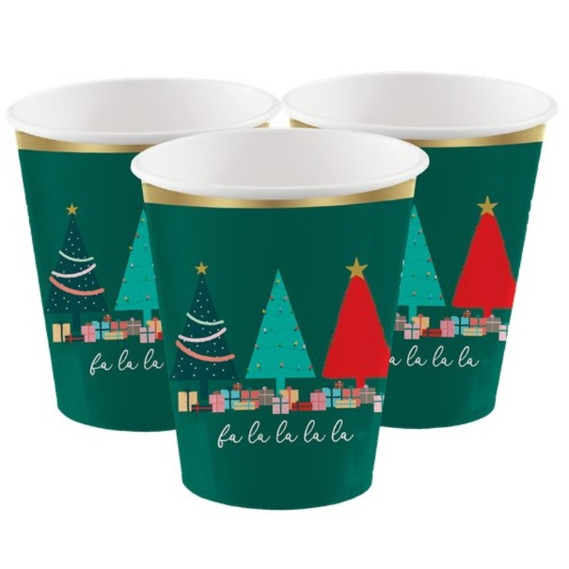 8 Christmas tree paper cups 250ml