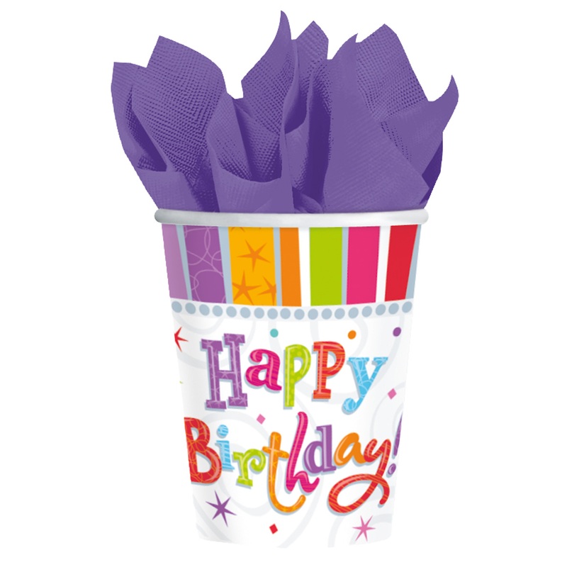 8 Colorful Birthday paper cups 266ml