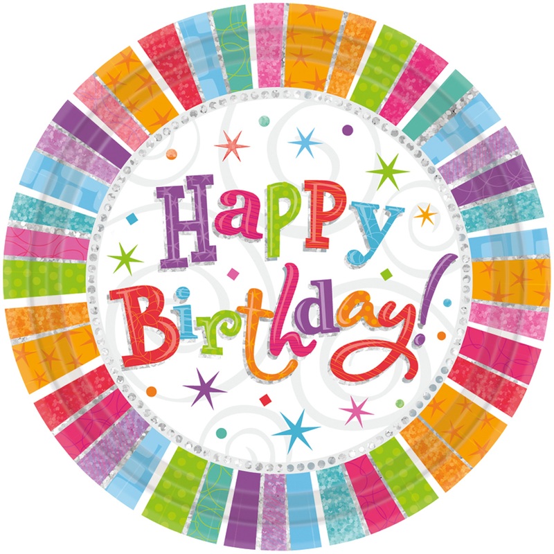 8 Colorful Birthday paper plates 23cm