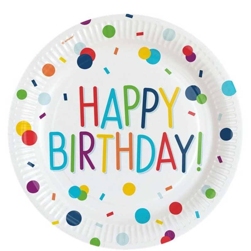 8 confetti birthday party plates 23cm