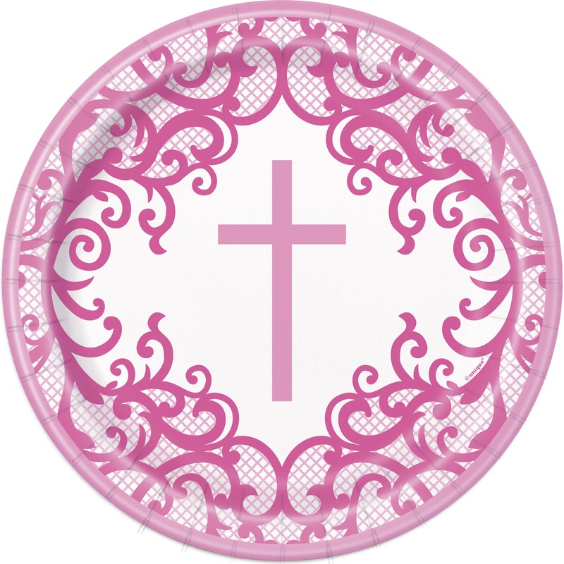 8 Festive Pink paper plates 23cm