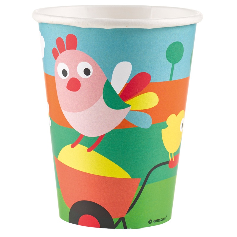 8 Funny Farm Animals Paper Cups 266ml