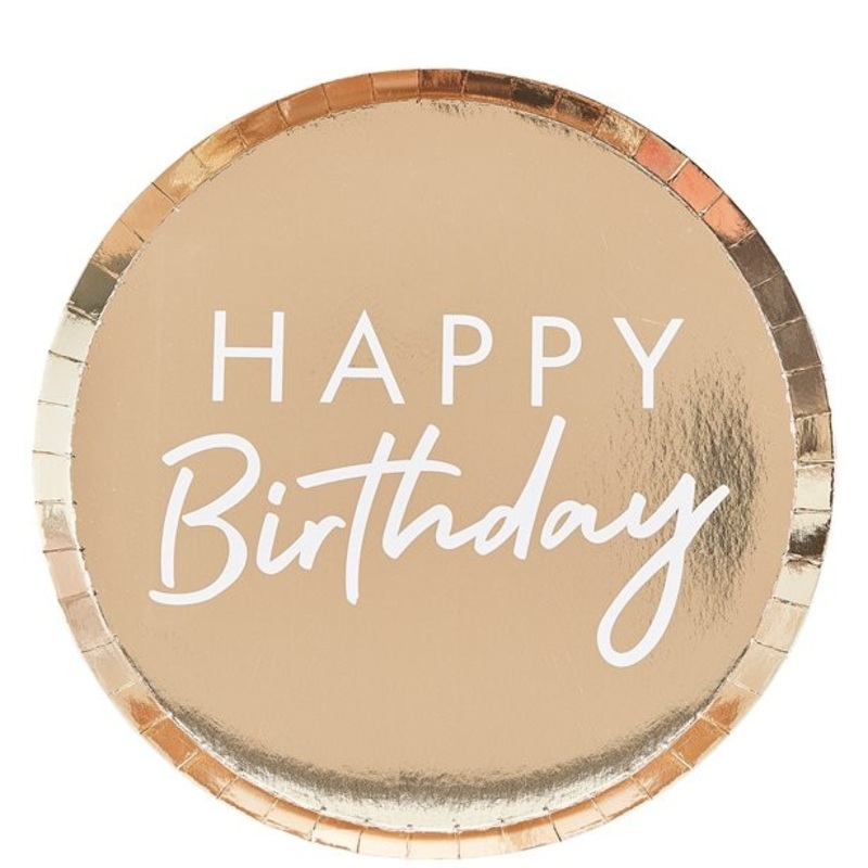 8 golden Happy Birthday plates 24cm