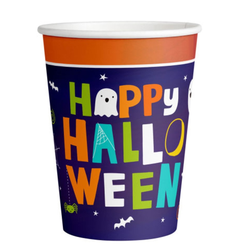 8 Happy Halloween paper cups colorful