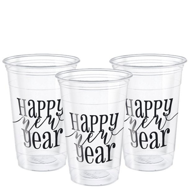 8 Happy New Year Plastic Cups Transparent