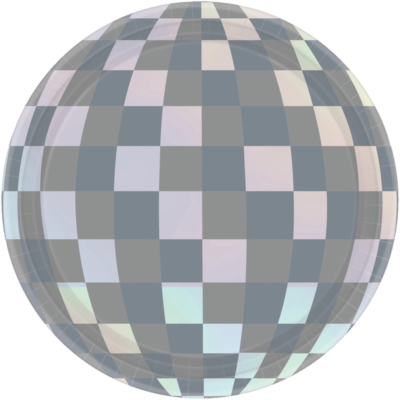 8 New Year Disco paper plates 18cm
