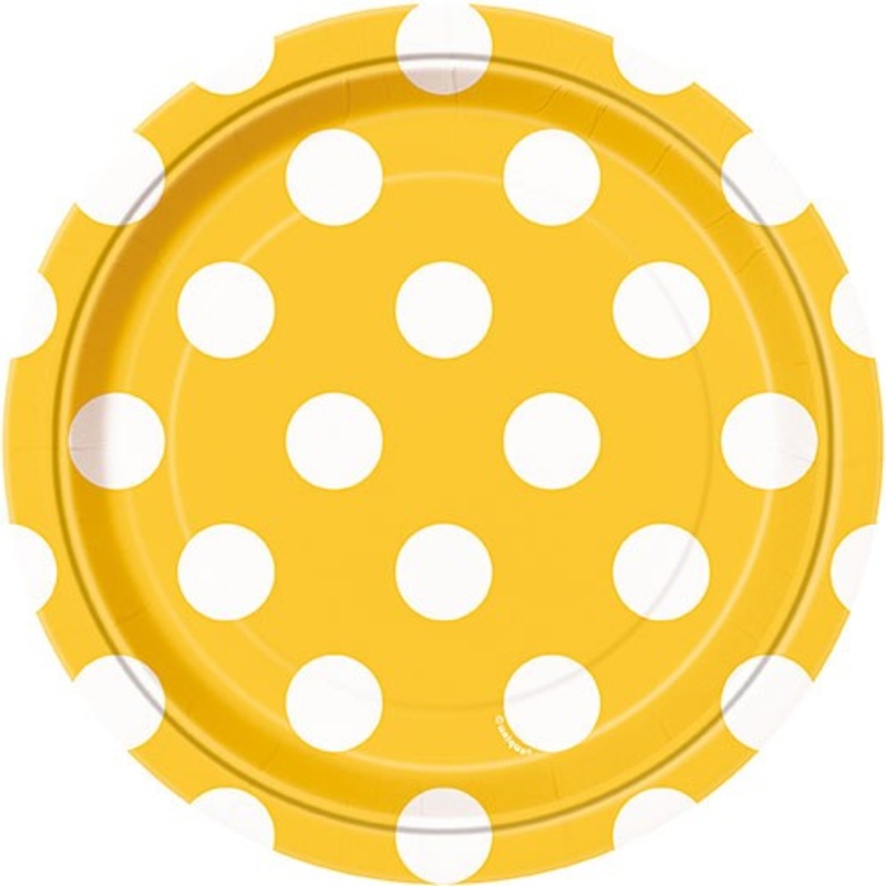 8 party plates Tiana yellow dotted 18cm