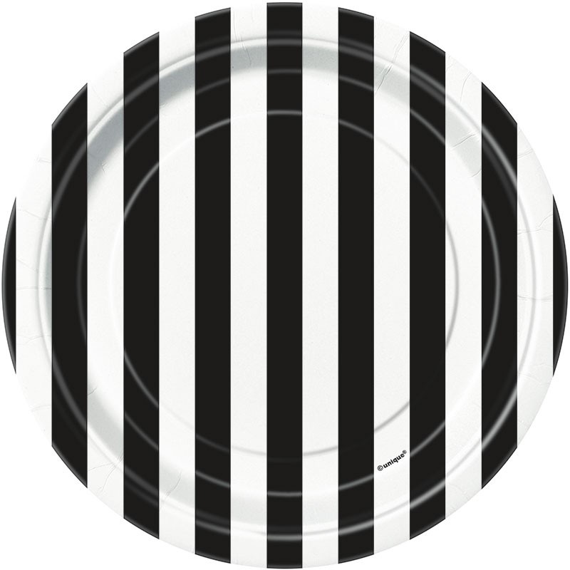 8 party plates Victoria black striped 18cm