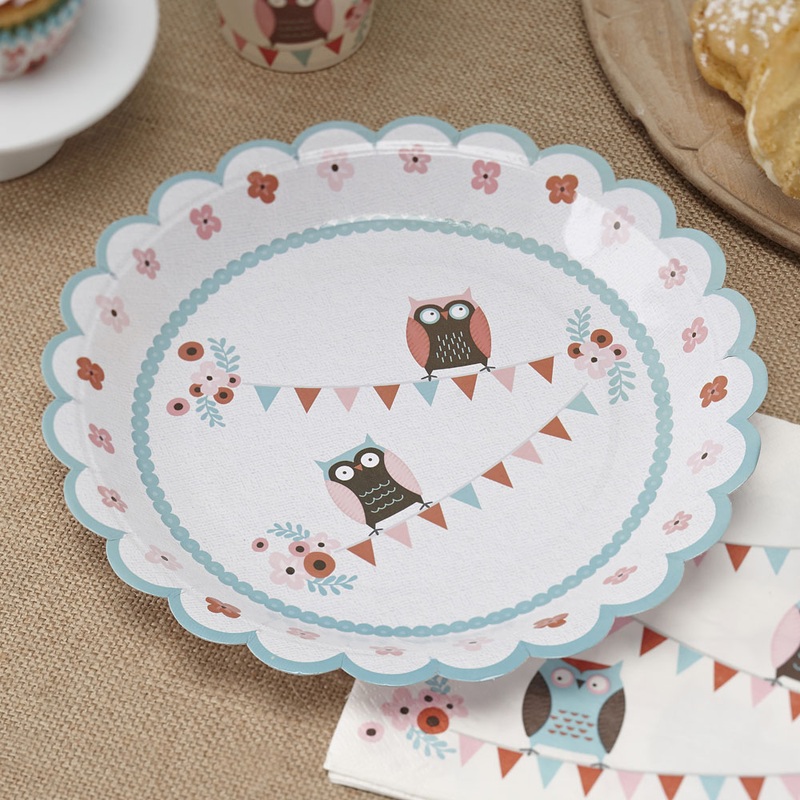 8 patchwork owls paper plates 23cm