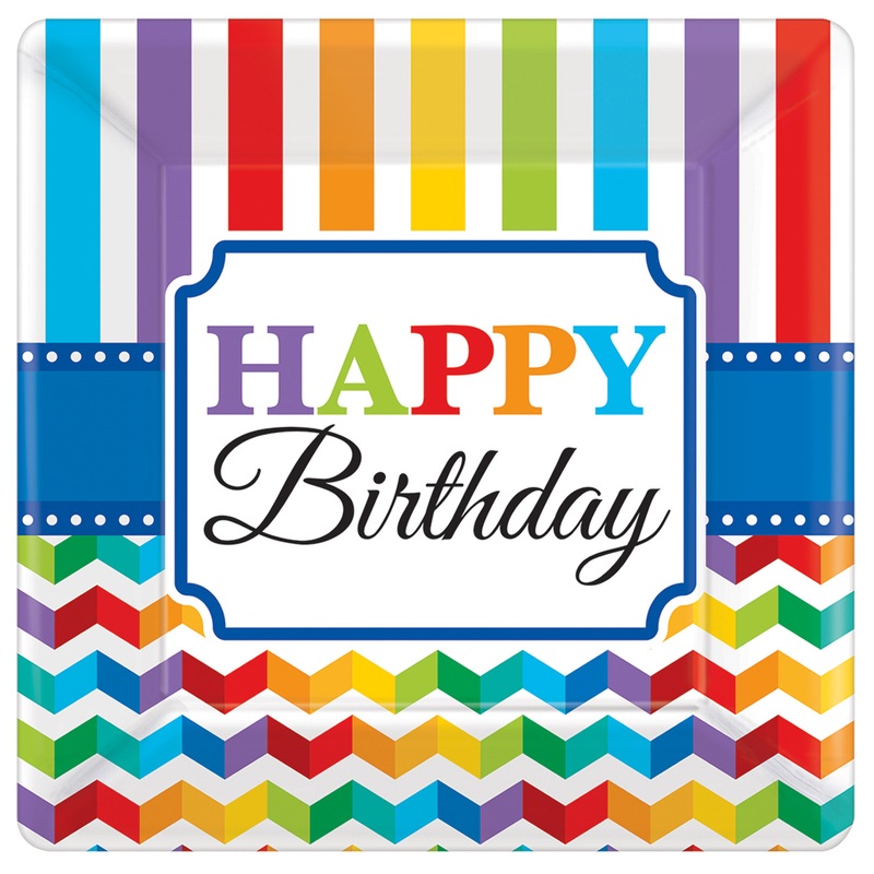 8 Rainbow Birthday paper plates 18cm