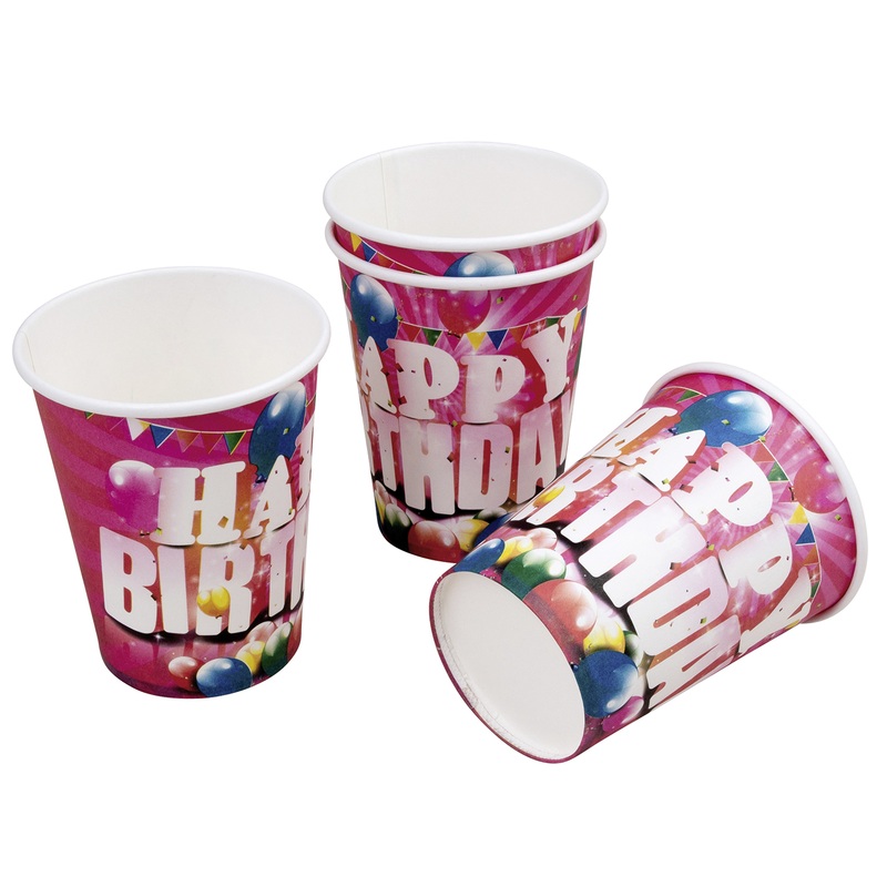 Happy Birthday colorful paper cups 8 pack