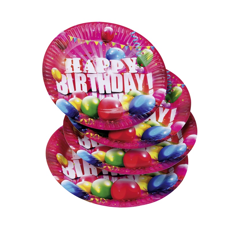 Happy Birthday colorful round paper plate 23cm