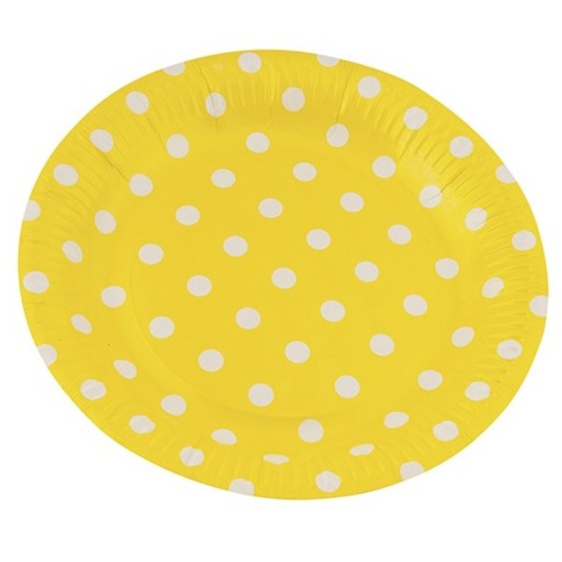 Round Partytime paper plate yellow dotted 23cm