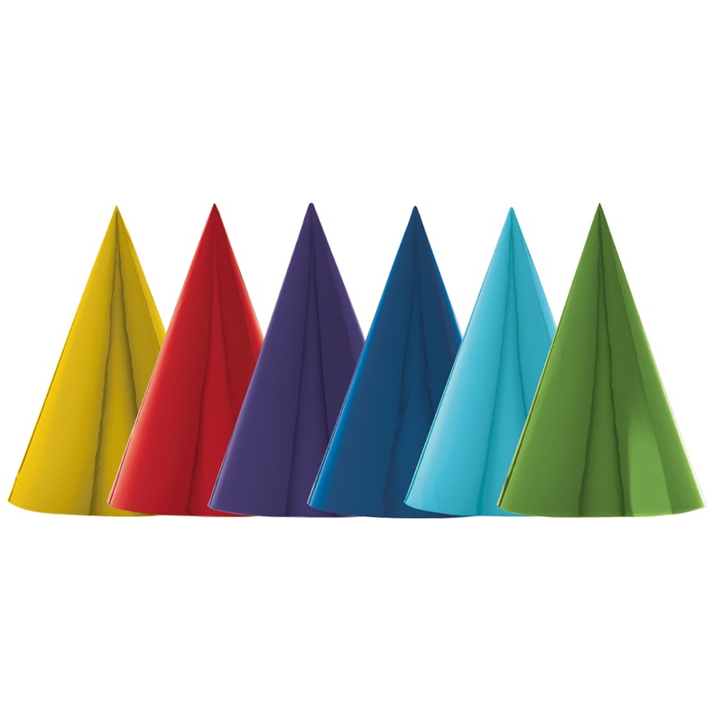 12 rainbow colored party hats 17.7cm