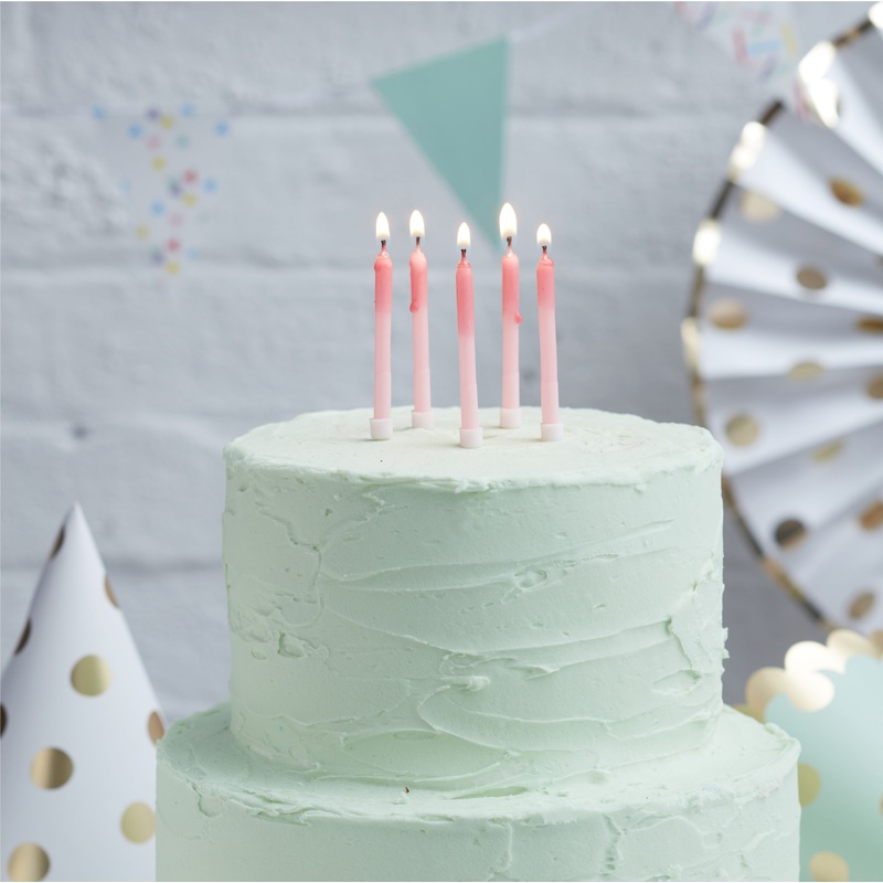 24 Birthday Blush cake candles pink 6cm