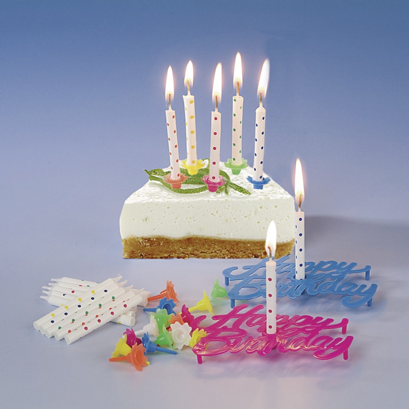 24 Charming Birthday Cake Candles Blue Including holder