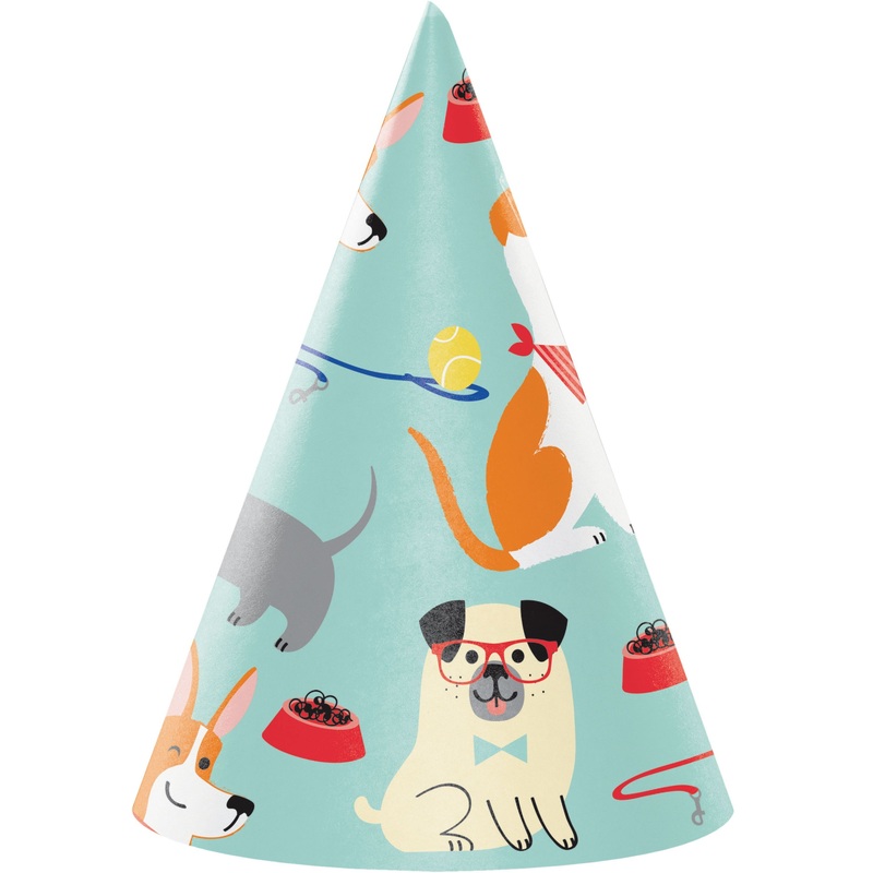 8 dogs party hats