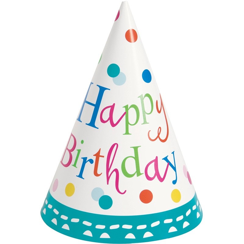 8 Happy Birthday party hats Party Night 15cm