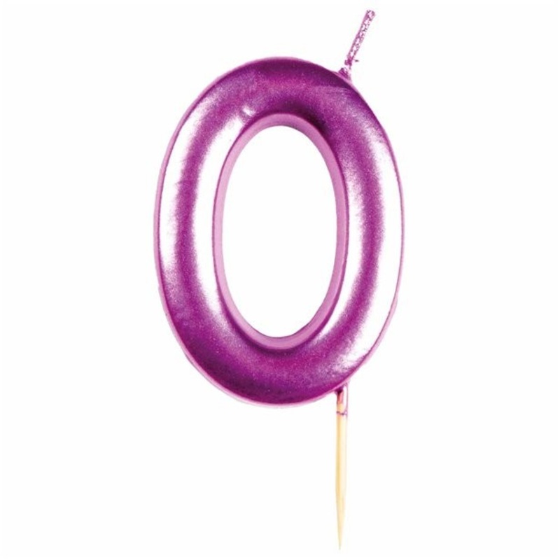 Cake candle number 0 pink metallic