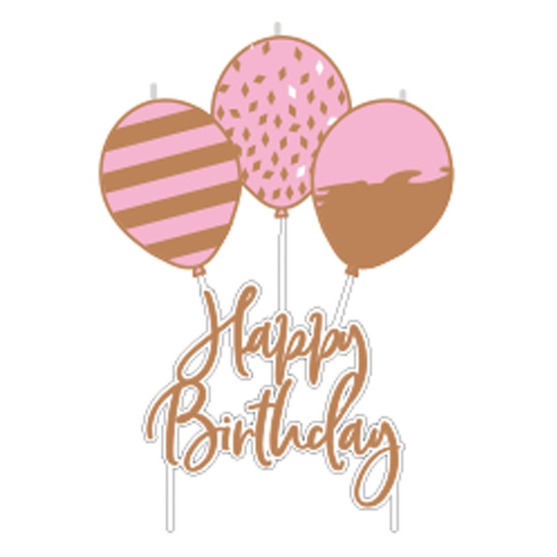Cake candle tinsel balloon rose gold