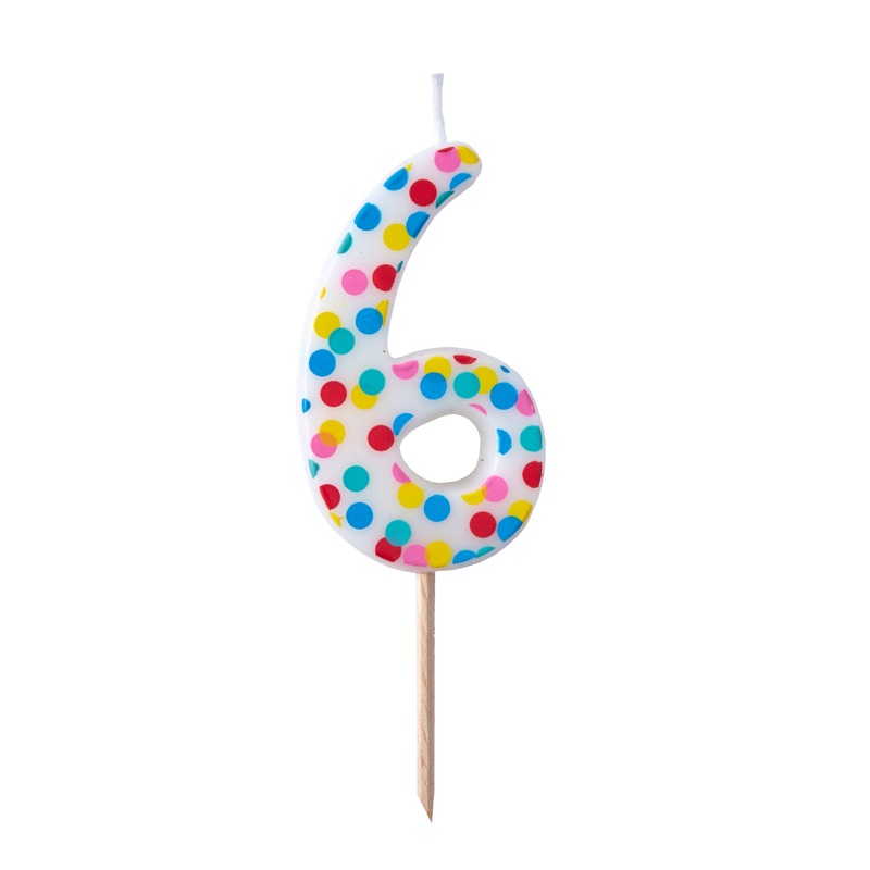 Colorful mix & match number 6 cake candle 9cm