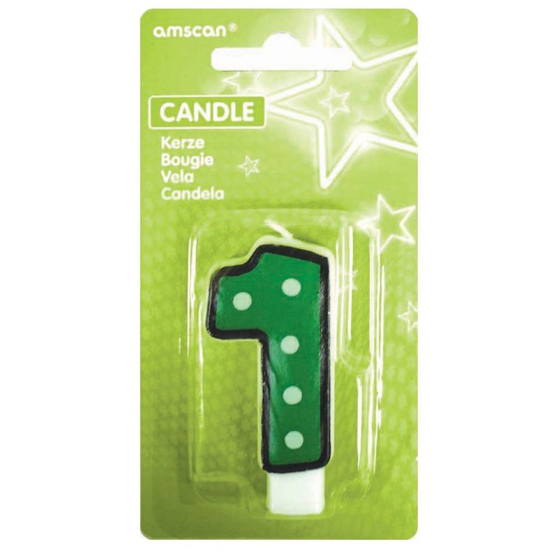 Crazy Birthday Party Number Candle 1 Green Dotted