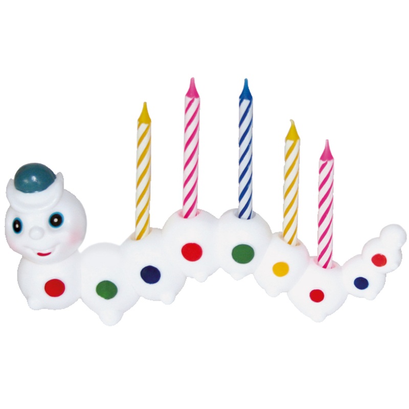 Funny caterpillar candlestick with 7 colorful cake candles