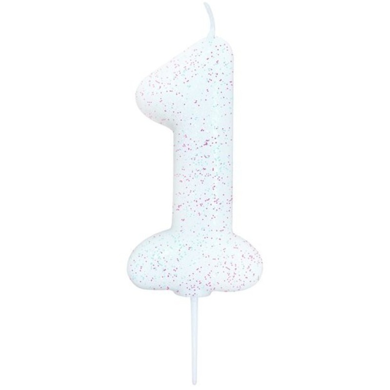 Glittering number 1 cake candle white 7cm
