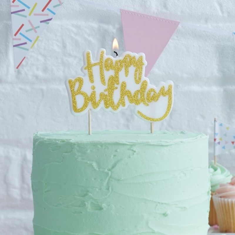 Gold glittering birthday candle 10cm