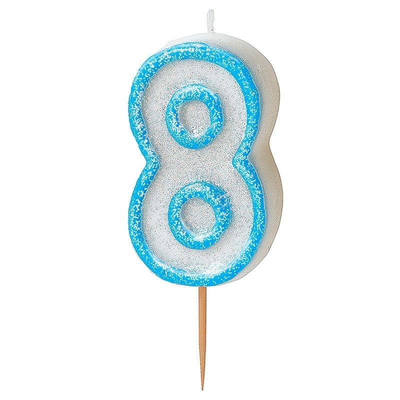 Happy Blue Sparkling 8th Birthday Candle