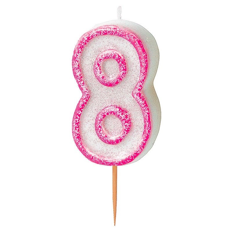 Happy Pink Sparkling 8th Birthday Candle
