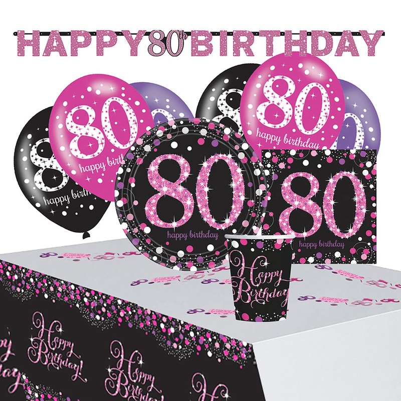Pink 80th Birthday decoration set 41 pieces