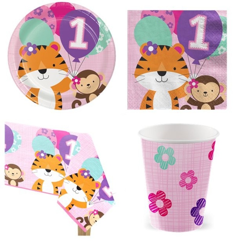 Small First Wild Birthday party package pink