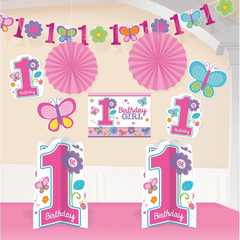 Sweet First Birthday Girl Party Decoration Set Pink