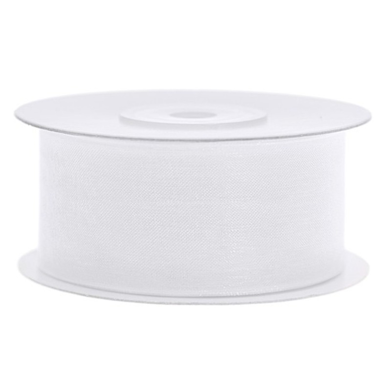 25m chiffon ribbon white 38mm wide