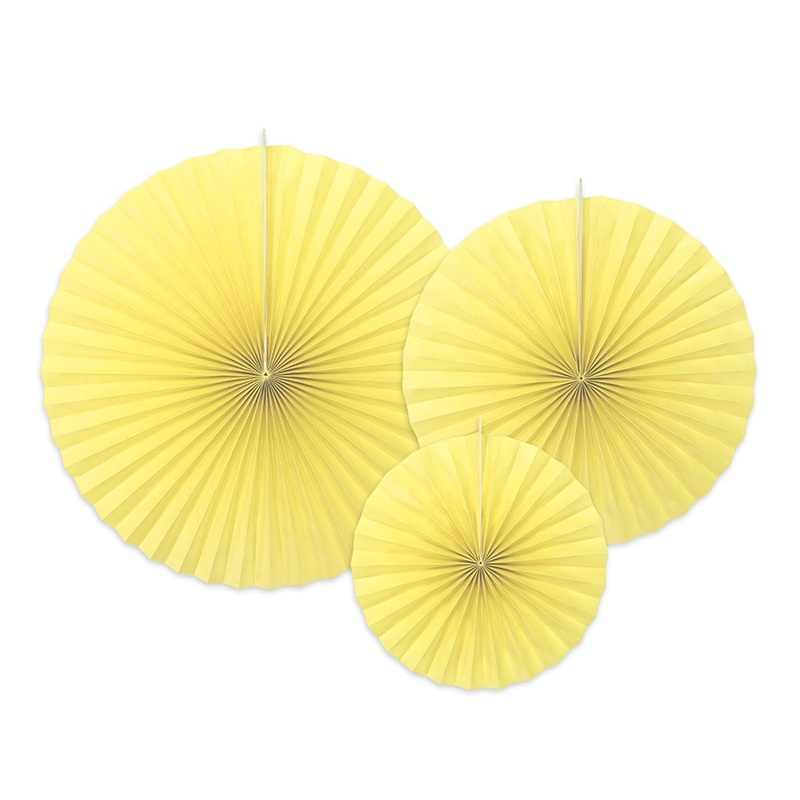 3 paper rosettes Elenor lemon yellow