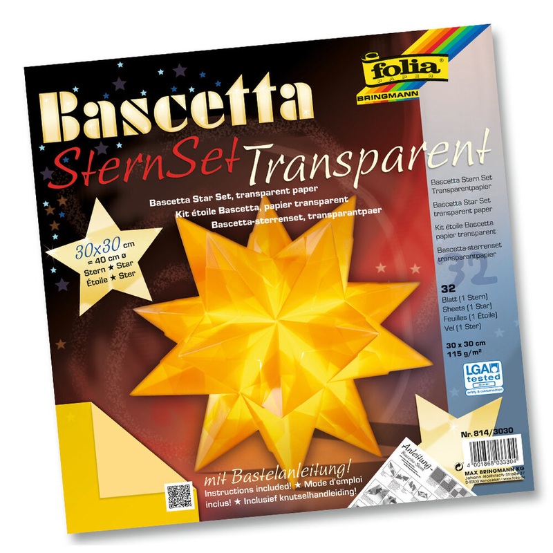 Bastelset Bascetta Stern 40cm 115g/m gelb 30x30cm 32 Blatt