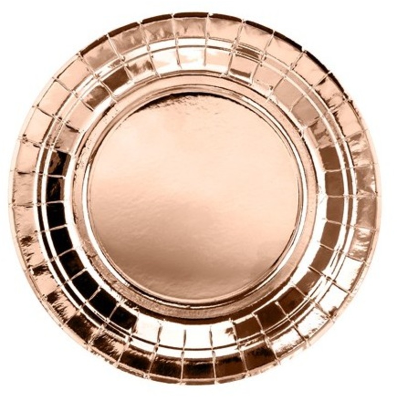 6 rose gold metallic paper plates 18cm