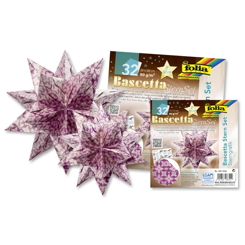 Bastelset Bascetta Stern Sterngrafik 30cm 115g/m lila/silber 20x20cm 32 Blatt