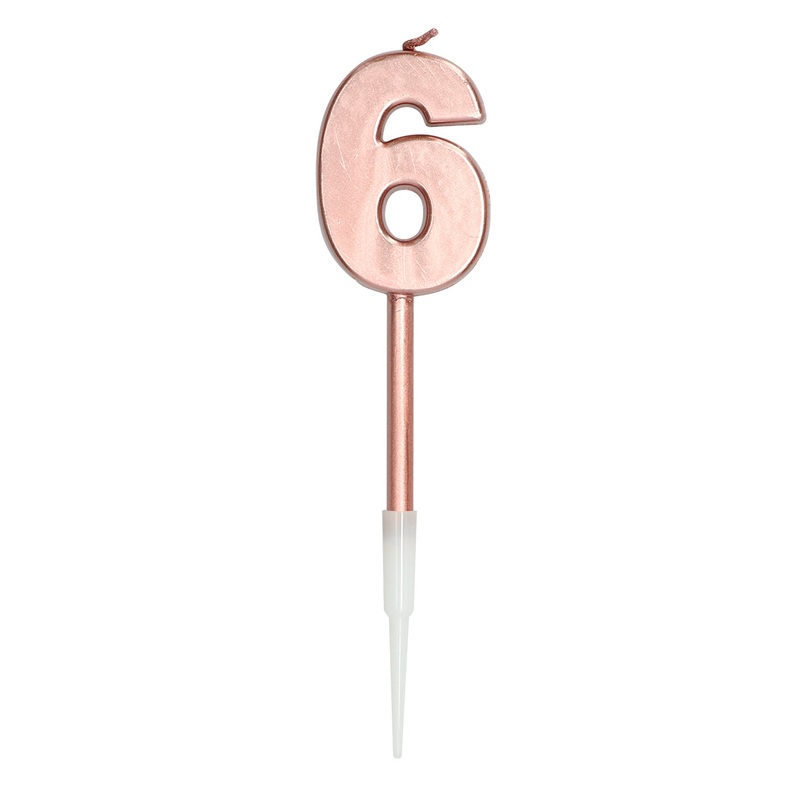 Candle number 6 rose gold metallic