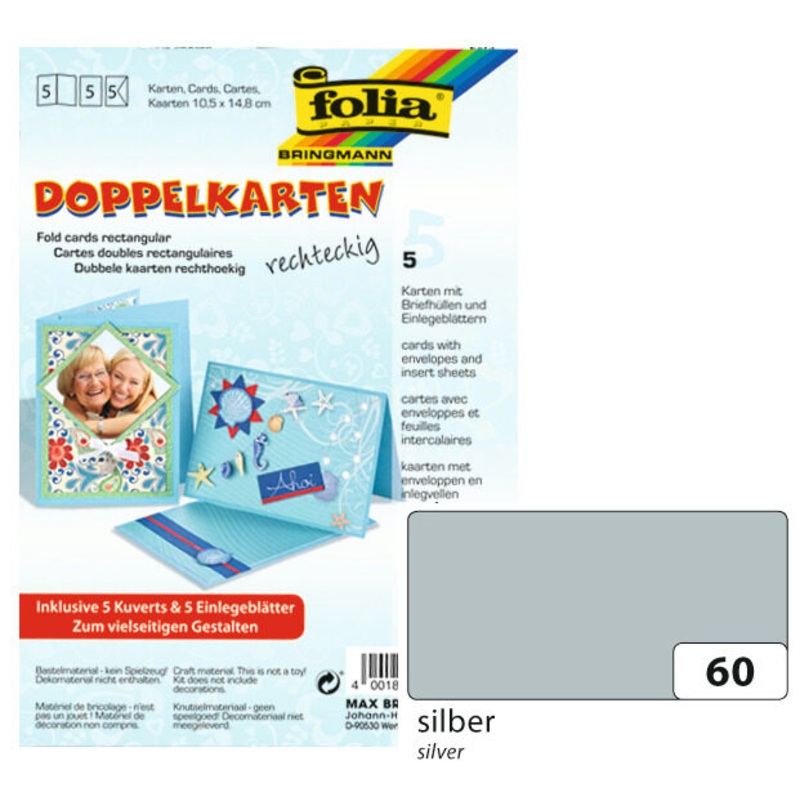 Doppelkarten mit Umschlag rechteckig mit Kuverts silber 10,5x14,8cm 5 Stck