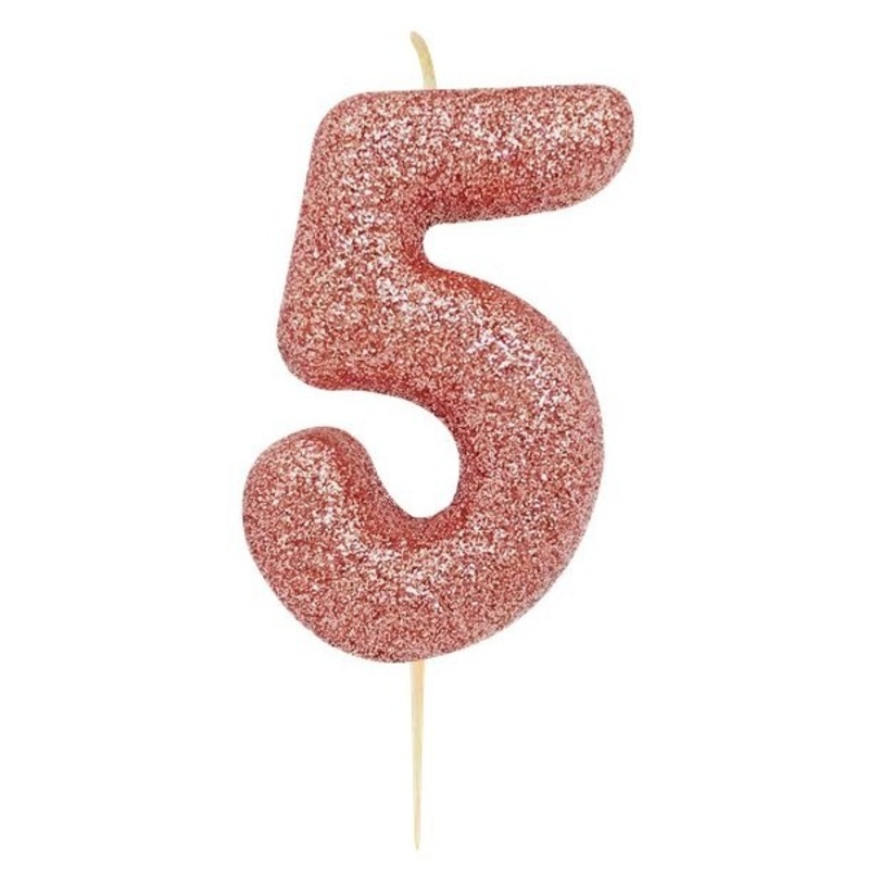 Sparkling number 5 cake candle rose gold 7cm