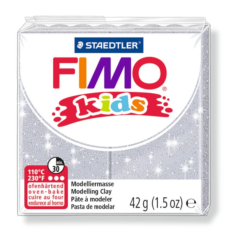 STAEDTLER FIMO Modelliermasse kids Normalblock glitter silber 42g