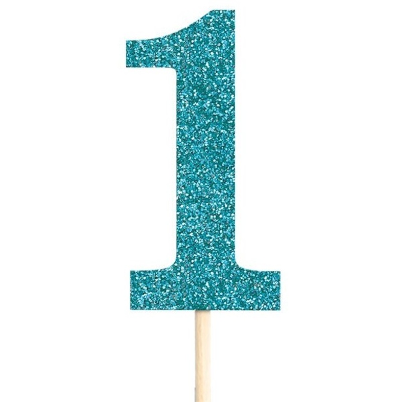 Turquoise glitter number 1 cake decoration 34cm