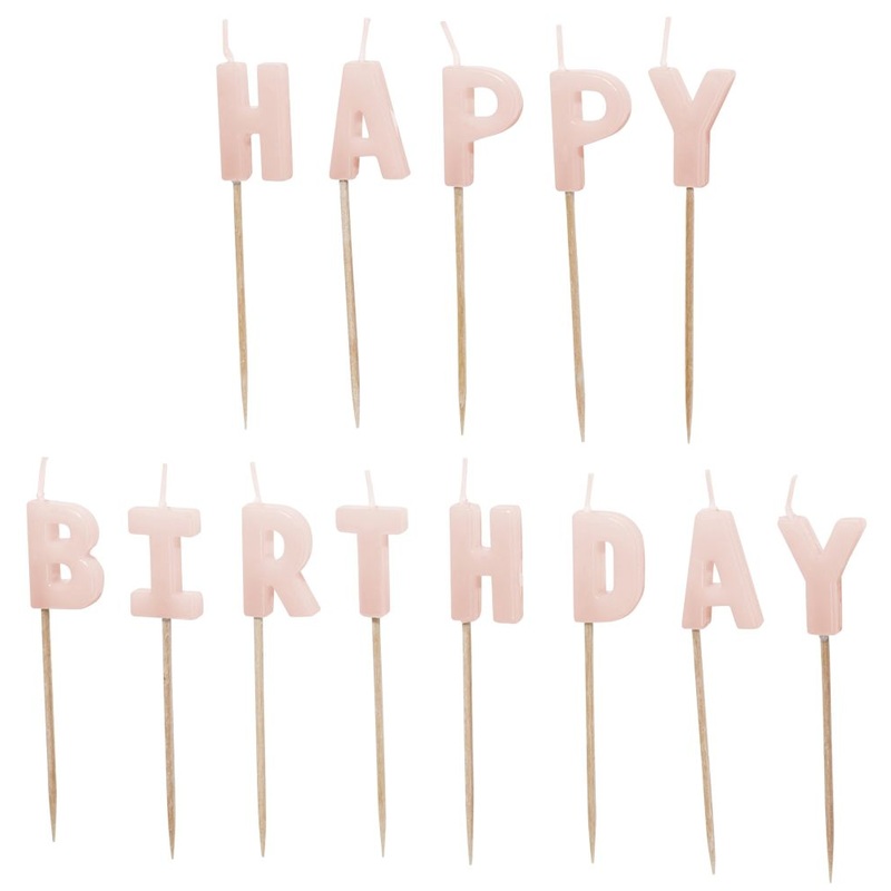 13 cake candles Happy Birthday pink 2.5cm