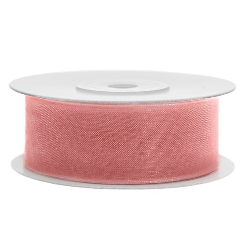 25m ribbon coral-pink chiffon look