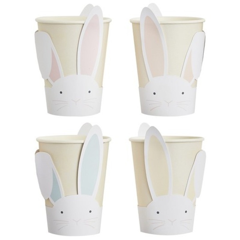 8 pastel Easter bunnies paper cups