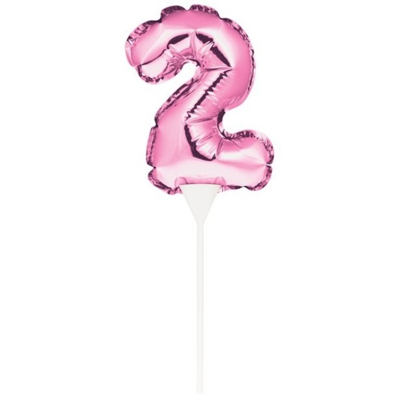 Pink number 2 balloon cake decoration 13cm